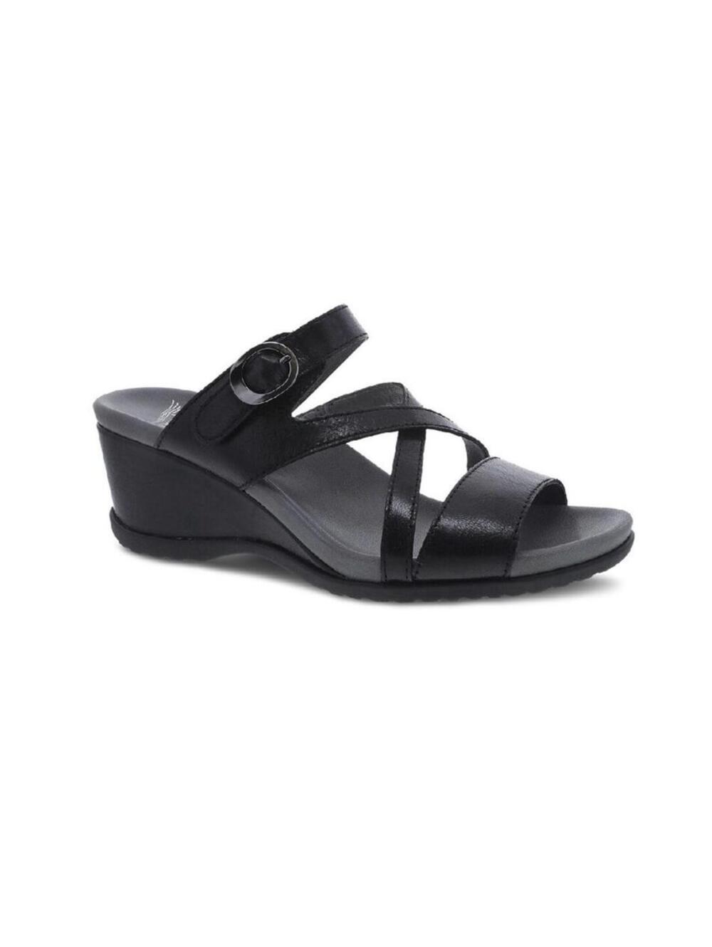 Dansko Ana Women's Sandals, Black Glazed Kid Leather, Size 41